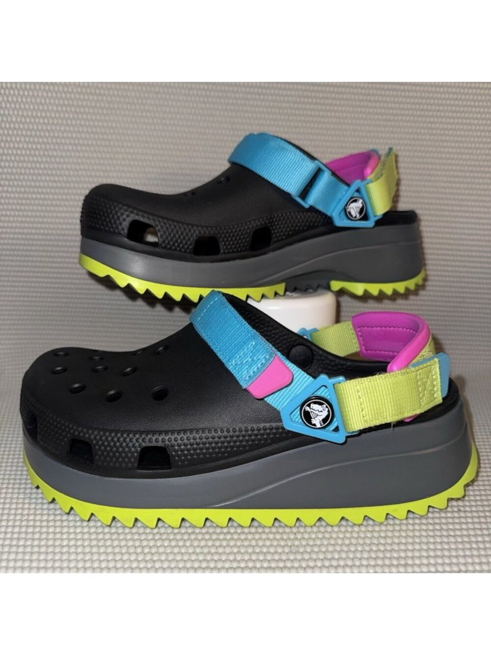 CROCS Classic Hiker Clog Black Multicolor Platform Slip On Shoe Womens Size 8